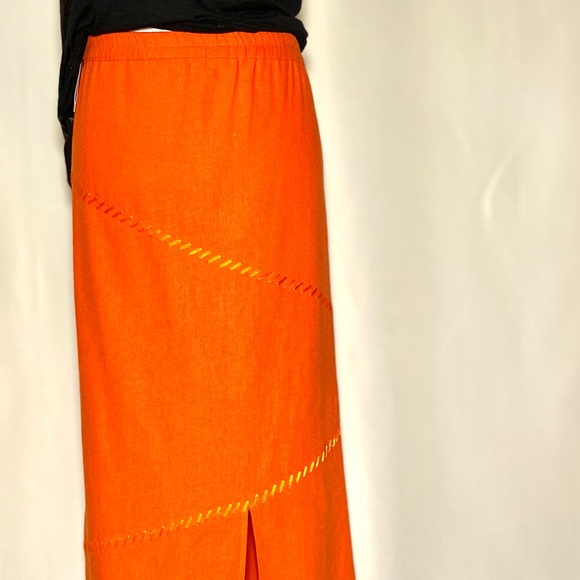 SELENE Sport Linen mix orange stylish Skirt Asymmetric Embellished midi - Picture 8 of 13